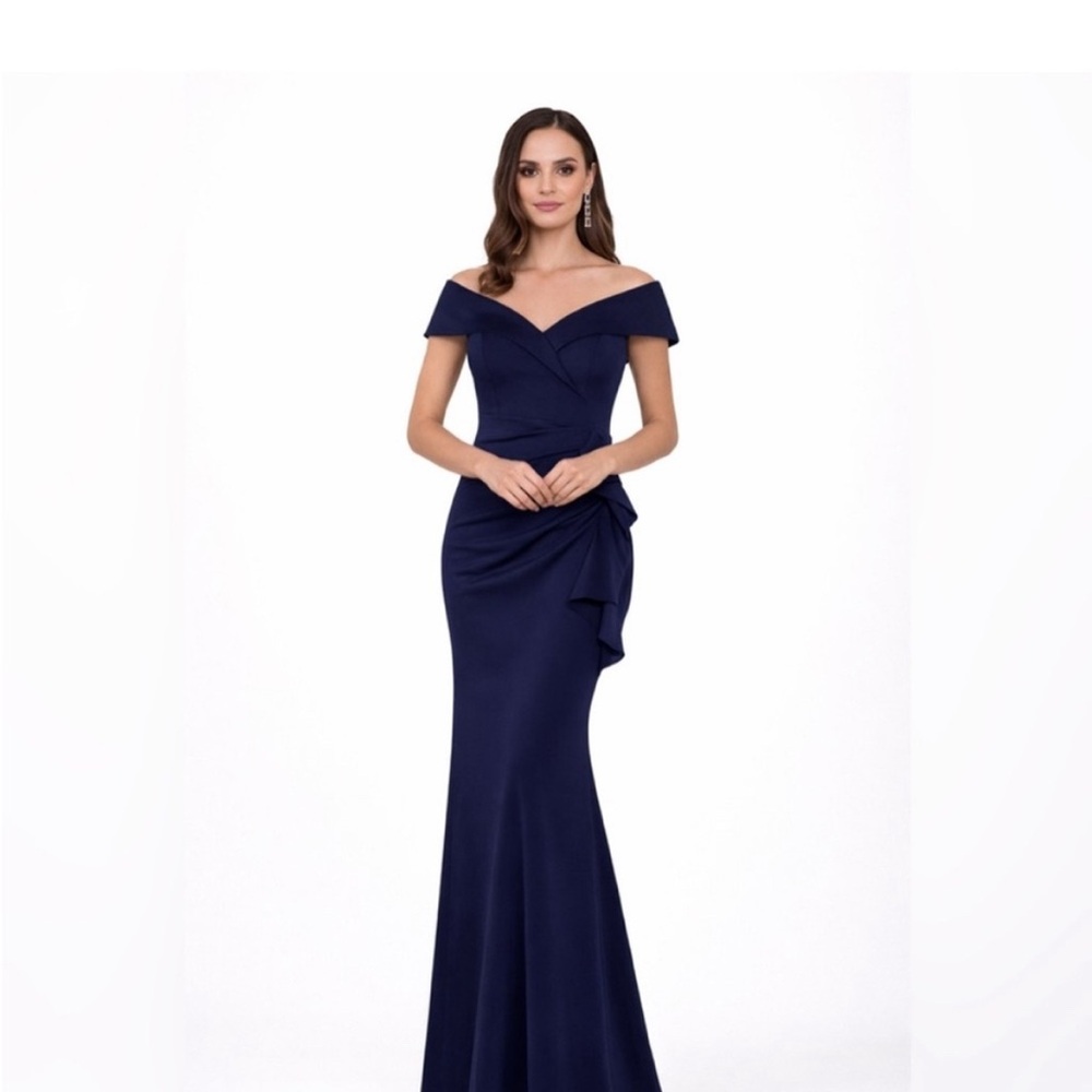 Xscape Blue Off Shoulder Ruffle Gown NWT SZ 22W Formal Evening Dress Black Tie